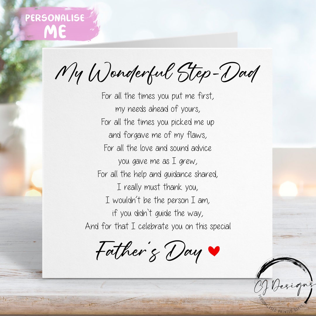 Step-dad Poem Fathers Day Card,- Verse Card With Red Heart ANY WORDING ...