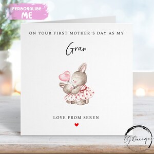 Cartão personalizado do Dia das Mães Gran Primeiro Dia das Mães como meu primeiro cartão Gran Bunny Rabbit