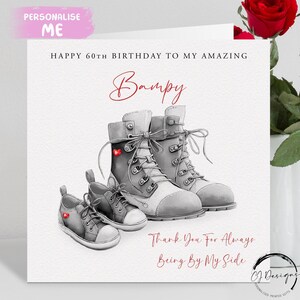 Personalised Bampy Birthday Card, Adult & Child Boots/Shoes -Thank you for always being by my side- ANY AGE 50th 60th 65th 70th 80th 90th