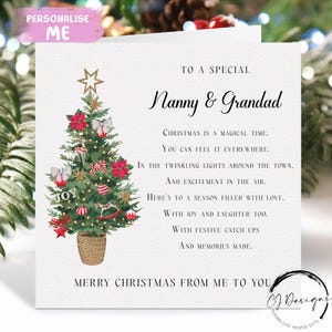 Nanny & Grandad Gedicht kerstkaart -Grootouders Kerstboompaarkaart- Van mij of ons