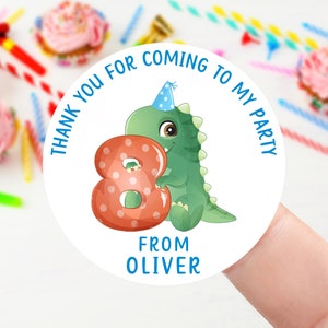 Stickers d'anniversaire personnalisés - Sticker de remerciement pour sac de fête d'anniversaire dinosaure mignon Âge 1-9 ans 37 mm/45 mm/51 mm/64 mm - étiquettes cônes sucrés