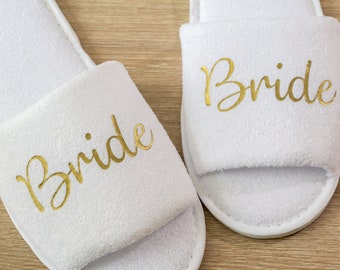 Bridesmaid Slippers Personalised Wedding Slippers, Bridesmaid Gift, Bridal Party , Bride Slippers Hen Weekend Open Toes Spa Slippers
