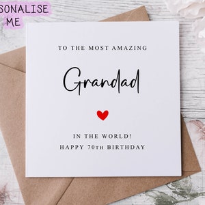 Personalisierte Grandad Geburtstagskarte mit rotem Herzen, bester Grandad im Weltalter, Karte für ihn 30., 40., 50., 60., jedes Alter