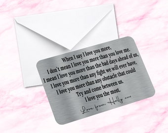 Gepersonaliseerde Sentimental Keepsake Metal Wallet Card I Love You Meer citaat Verloofde Gift Man Vrouw Vriendin Vriend
