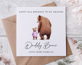 Personalised Daddy Bear Birthday Card - Daddy and Baby Bear Card for Him upto 4 kids Name and Age