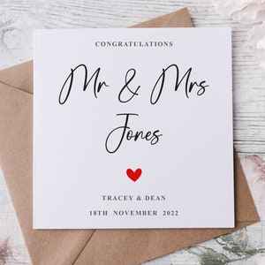 Carte de mariage personnalisée, avec nom et date, carte de M. et Mme