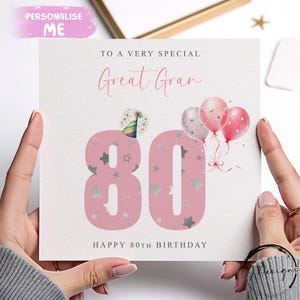 Carte d'anniversaire personnalisée grande grand-mère, numéros d'âge roses N'IMPORTE QUELLE MENTION /ÂGE 45e 50e 60e 65e 70e 75e 80e 85e 90e 95e 100