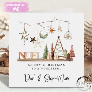 Kerstkaart papa en stiefmoeder - kaart voor ouders boho, rustiek themapaarkaart
