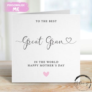 Carte pour la fête des mères, meilleure grande grand-mère du monde police de caractères et coeur rose, TOUT TEXTE