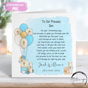 Poema de bautizo personalizado para hijo, tarjeta con verso, nombre y fecha, tarjeta de felicitación, recuerdo del bautizo para él.