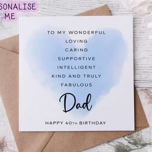 Tarjeta de cumpleaños personalizada para papá, tarjeta de cumpleaños con afirmación de corazón azul, tarjeta para él (30, 40, 50, 60 y 70 años)
