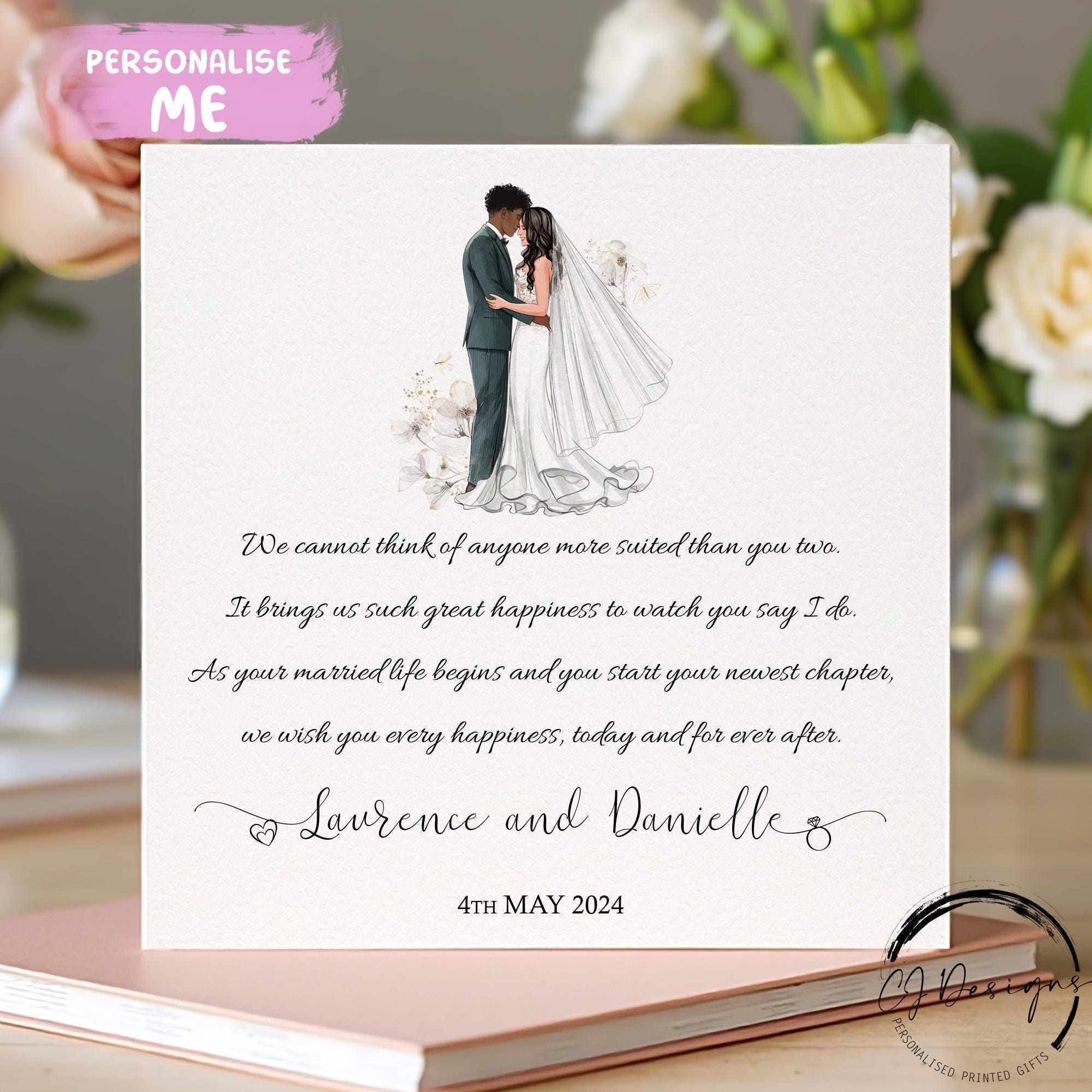 Biglietto Di Auguri Personalizzato Per Il Matrimonio - Con Iniziali E Colori A Scelta, Fatto A Mano In UK