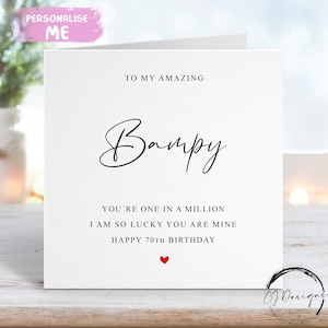 Gepersonaliseerde Bampy-verjaardagskaart, You Are One In A Million-Red Heart ELKE LEEFTIJD IN DE BEWOORDING 50e 60e 65e 70e 75e 80e 85e 90e 95e 100e