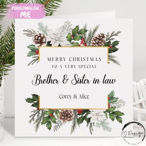 Carte de Noël personnalisée beau-frère et belle-soeur - Couronne de Noël carrée pour couple avec noms