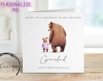 Tarjeta de cumpleaños personalizada para el abuelo oso, con osito pequeño, para hasta 4 niños.