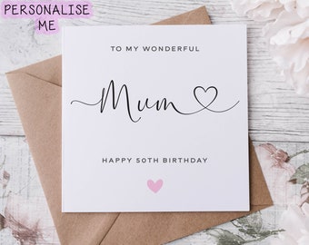 Personalised Mum Birthday Card, Special Relative, Happy Birthday Heart, Age Card For Him 30th, 40th,50th, 60th, 70th, 80th,  Any Age