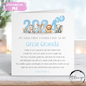 Carte personnalisée pour la fête des pères de ma grand-mère - couleur bleue, thème de la jungle, première fête des pères comme mon poème - nom, n'importe quelle expression, 1ère fête des pères