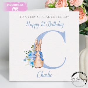 Cartão de aniversário personalizado Peter Rabbit Little Boy, nome inicial/ qualquer idade 1º 2º 3º 4º 5º 6º 7º 8º 9º cartão de lembrança para meninos