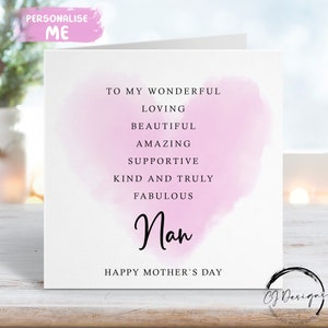Nan Mothers Day Card Quote - Bevestigingskaart met roze hart ELKE BEWOORDING
