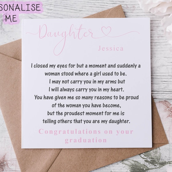 Tarjeta de cumpleaños personalizada para hija con cita "Cerré los ojos" y frase sobre la mayoría de edad.