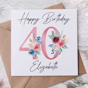 Personalised 80th Birthday Card Floral Design, Age & Name Birthday Card for Her 40th, 50th 70th, 60th, 90th, 100th image 7