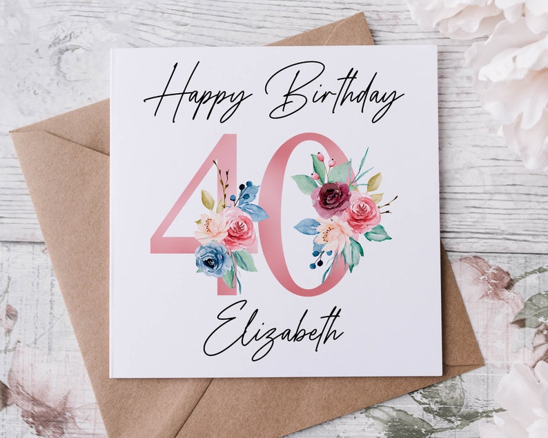 Personalised 80th Birthday Card Floral Design, Age & Name Birthday Card for Her 40th, 50th 70th, 60th, 90th, 100th image 7