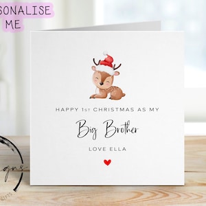 1° Natale come mio fratello maggiore Biglietto di Natale personalizzato - Renna con cappello di Natale