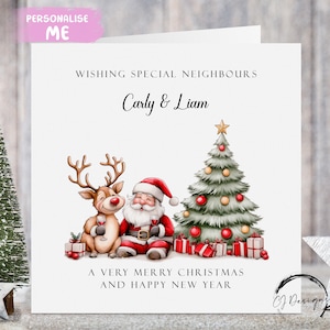 Carte de Noël Voisins personnalisée - Carte Père Noël ivre et couple de rennes
