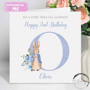 Cartão de aniversário personalizado do afilhado do Peter Rabbit, nome inicial/ qualquer idade 1º 2º 3º 4º 5º 6º 7º 8º 9º Cartão de lembrança para meninos