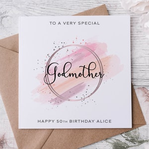 Tarjeta de cumpleaños personalizada para madrina, familiar especial, feliz cumpleaños, tarjeta para ella (30, 40, 50, 60, 70, 80 años, cualquier edad)