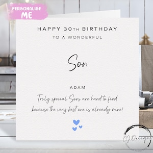 Biglietto di auguri di compleanno personalizzato per il figlio, davvero speciale - Cuori blu QUALSIASI TESTO / ETÀ 16° 17° 18° 21° 25° 30° 40° 50° 60° 65° 70° 80°