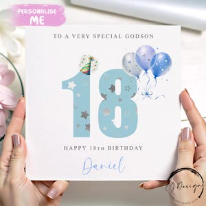 Carte d'anniversaire filleul personnalisée, numéros d'âge bleus N'IMPORTE QUELLE MENTION /ÂGE/ nom 16e 17e 18e 19e 20 21e 25e 30e 40e 45e 50e 60e