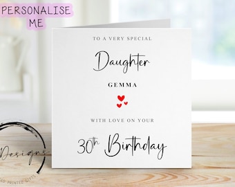 Personalised Daughter Birthday Card with Any Age and Name - Heart Card For Her, 16th 18th 21st 30th 40th 50th 60th 70th 80th