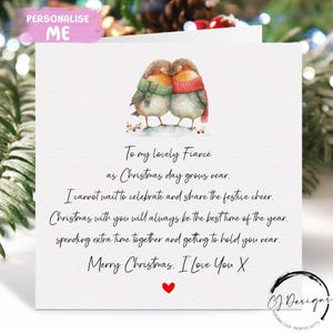 Verlobte oder Verlobte Gedicht Weihnachtskarte - Loving Robin Paar Karte und rotes Herz