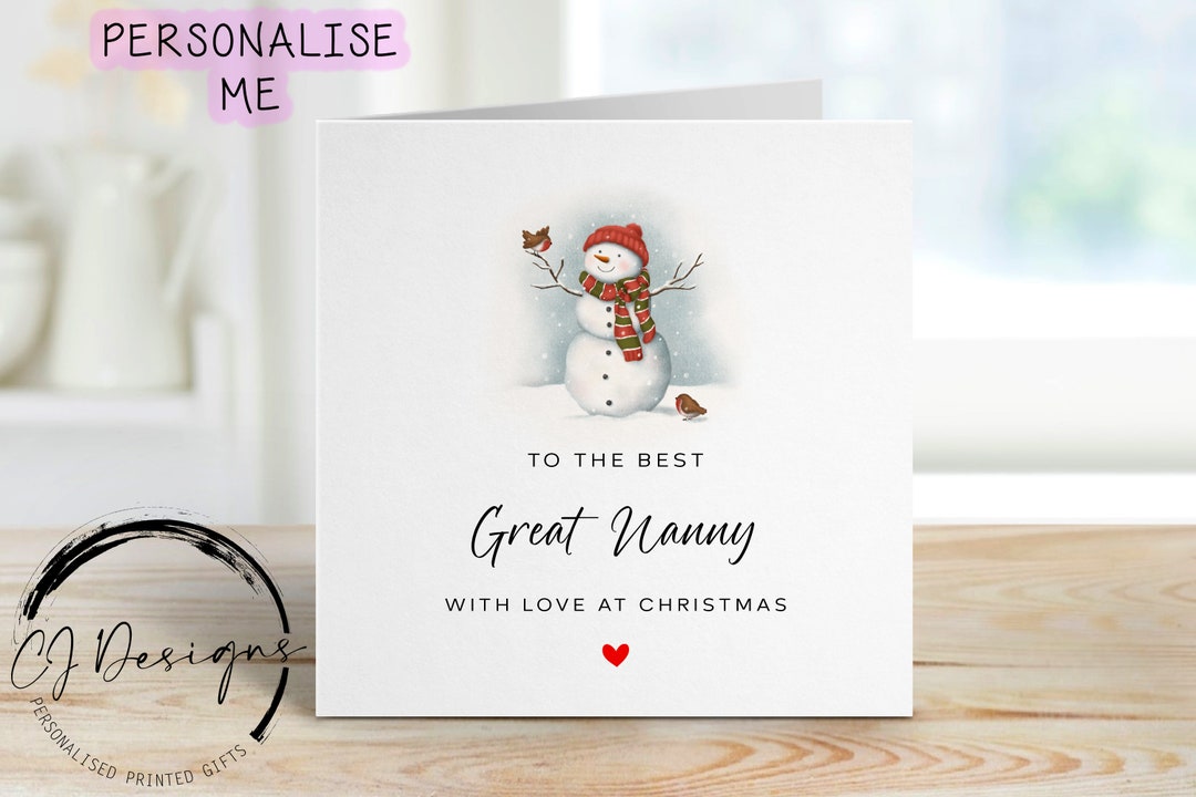 【おまとめ】 【Little Nanny・Season’s Greeting】 Best Great Nanny Christmas Card - Snowman With Robins - Minimal