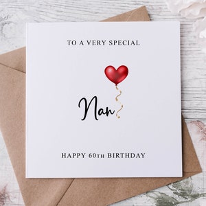 Cartão de aniversário personalizado Nan, parente especial, feliz aniversário, cartão de idade para ele 50º, 60º, 70º, 80º, qualquer idade média ou grande