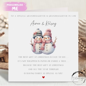 Cartão de Natal personalizado com poema para neta e neta - Cartão de Natal para casal feminino e coração vermelho