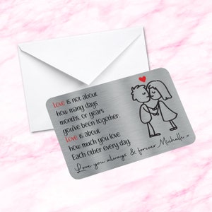 Gepersonaliseerde sentimentele aandenken metalen portemonnee kaart liefde citaat verloofde cadeau, man, vrouw, vriend, vriendin cadeaus