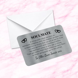 Âme soeur personnalisée, citation sentimentale, souvenir, carte de portefeuille en métal, fiancé, cadeau de la Saint-Valentin, mari, femme, petite amie, petit ami
