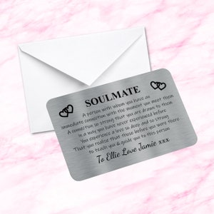 Personalised Soulmate Sentimental Quote Keepsake Metal Wallet Card Fiance  Valentine Gift Husband Wife Girlfriend Boyfriend