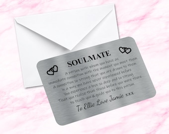 Personalised Soulmate Sentimental Quote Keepsake Metal Wallet Card Fiance  Valentine Gift Husband Wife Girlfriend Boyfriend