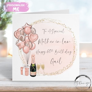 Personalisierte Schwiegermutter Geburtstagskarte Rosegold & Gold-Themaballons jedes Alter 40.50.60.70.80.90.100