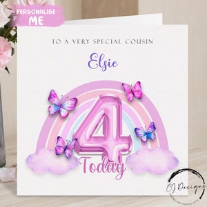 Cartão de aniversário personalizado com arco-íris rosa para prima - Ursinho de pelúcia fofo e arco-íris, qualquer idade e nome para seu 1º, 2º, 3º, 4º, 5º, 6º, 7º, 8º e 9º ano
