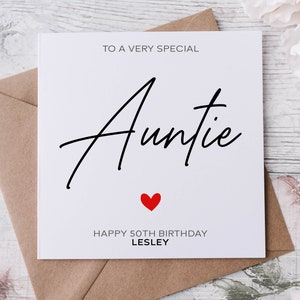 Gepersonaliseerde tante verjaardagskaart, speciaal familielid, gelukkige verjaardag, leeftijdskaart voor hem 30e, 40e, 50e, 60e, 70e, 80e, elke leeftijd