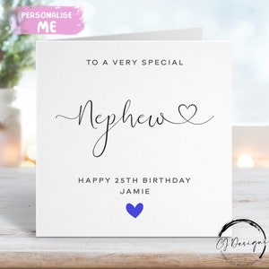 Carte d'anniversaire de neveu personnalisée, carte pour lui spécial neveu avec n'importe quel nom et âge 16e 17e 18e 19e 20 21e 25 30 40 50 50