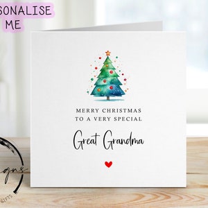 Christmas Card For Special Great Grandma with Christmas Tree and Red Heart