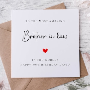 Biglietto di auguri di compleanno personalizzato per cognato con cuore rosso, il migliore al mondo, età e nome, biglietto per lui 30°, 40°, 50°, 60°, 70°, qualsiasi età