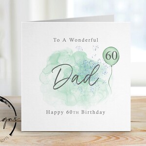 Tarjeta de cumpleaños para papá personalizada, verde/azul, globo verde, para cualquier edad. imagen 5