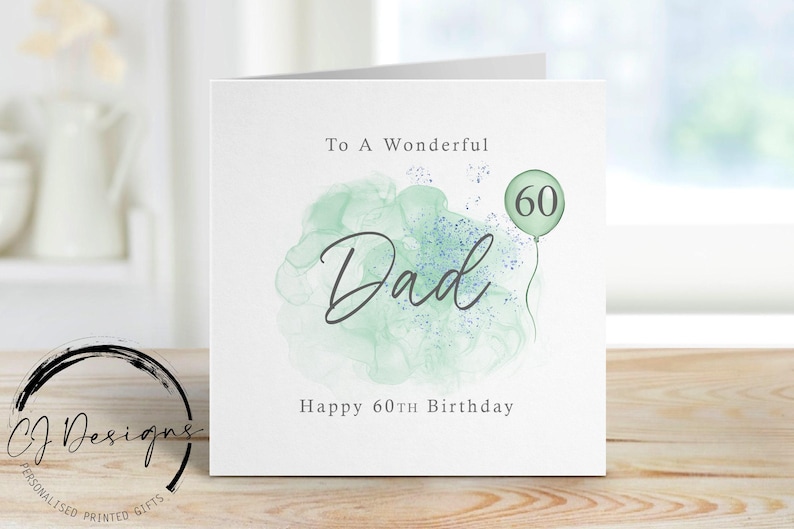 Tarjeta de cumpleaños para papá personalizada, verde/azul, globo verde, para cualquier edad. imagen 5