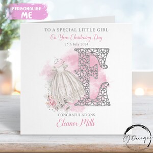 Biglietto di auguri personalizzato per il battesimo di una bambina, biglietto di auguri con iniziale del nome e data, ricordo del giorno del battesimo